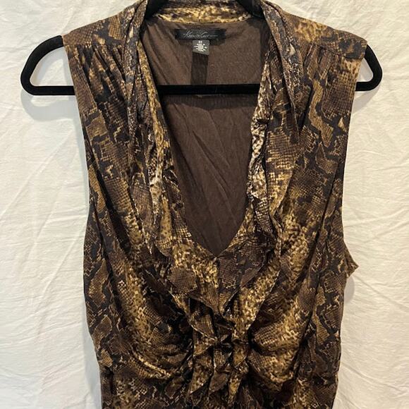 Vintage Kenneth Cole New York Animal Snake Skin Print Rucched Sleeveless V Neck - Picture 6 of 7